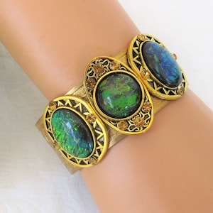 Green and Gold Bracelet Cuff, Bracelet for Women, Cuff Bracelet