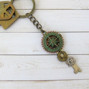 Steampunk Keychain, Steampunk Key Ring, Compass Keychain