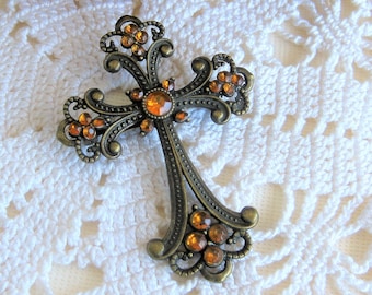 Gold Cross Brooch, Cross Brooch, Religious Jewelry, Catholic Jewelry, Crosses