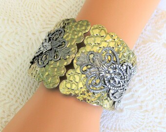 Handmade Gold Cuff Bracelet: Filigree Bohemian Jewelry