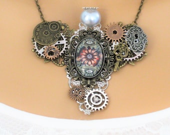 Naszyjnik Steampunk dla kobiet, Biżuteria Steampunk, Naszyjnik typu statement, Biżuteria asamblażowa, Naszyjnik anioł