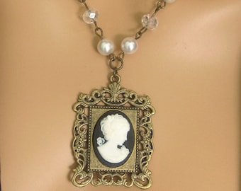 Viktorianische Dame Cameo Halskette, Cameo Schmuck, viktorianischen Schmuck, Perlen Perlen Halskette, Cameo, viktorianischen Steampunk