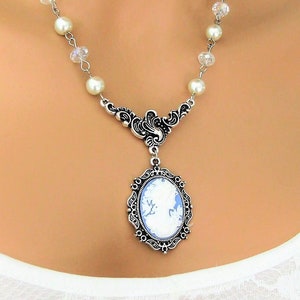 Cameokettingen voor vrouwen, lady camee-sieraden, handgemaakte sieraden, blauwe bruidsmeisjesieraden