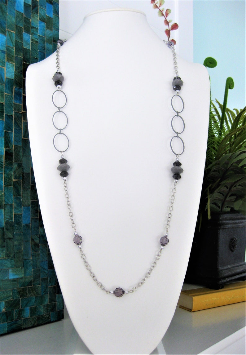 Womans Necklace Gray Necklace Long Beaded Necklaces Womens Jewelry Long Beaded Gray Necklace Chunky Gray Beaded Necklace
