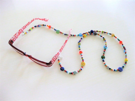 Colorful Beaded Eyeglass Chain: Handmade Necklace - Etsy display picture 1