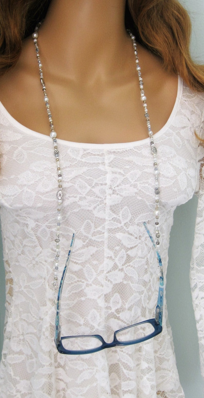 Silver Beaded Eyeglass Chain Eyeglasses Chain Holders Etsy