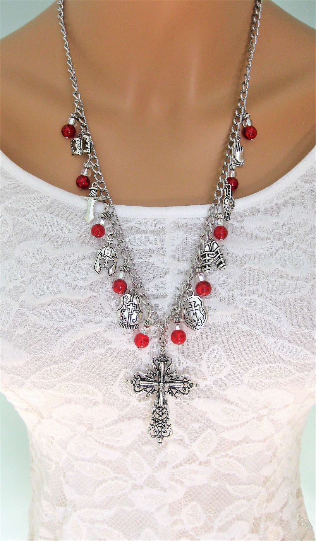 Armor of God Necklace Beaded Necklace Cross Necklace Etsy