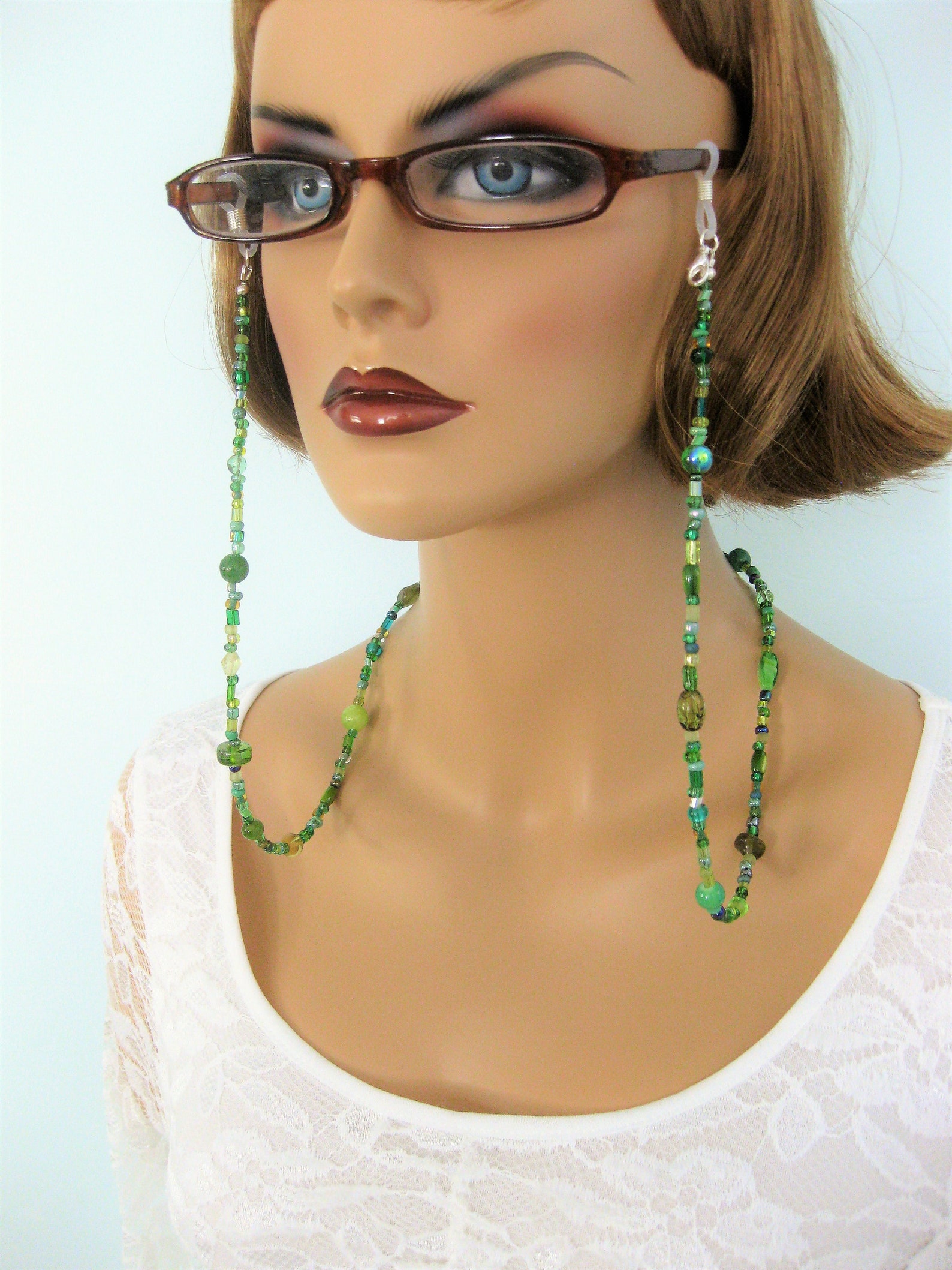 Green Eyeglass Chain See How This Glasses Lanyard Can Be Worn Etsy
