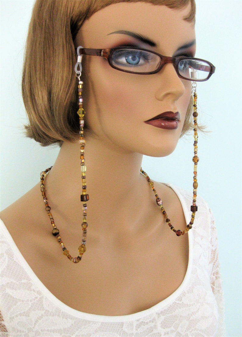 Brown Eyeglass Chain, Women Glasses Chains, Glasses Necklace, Glasses Chain for Women, Brown Necklace, Glasses Holder, Handmade Jewelry image 6