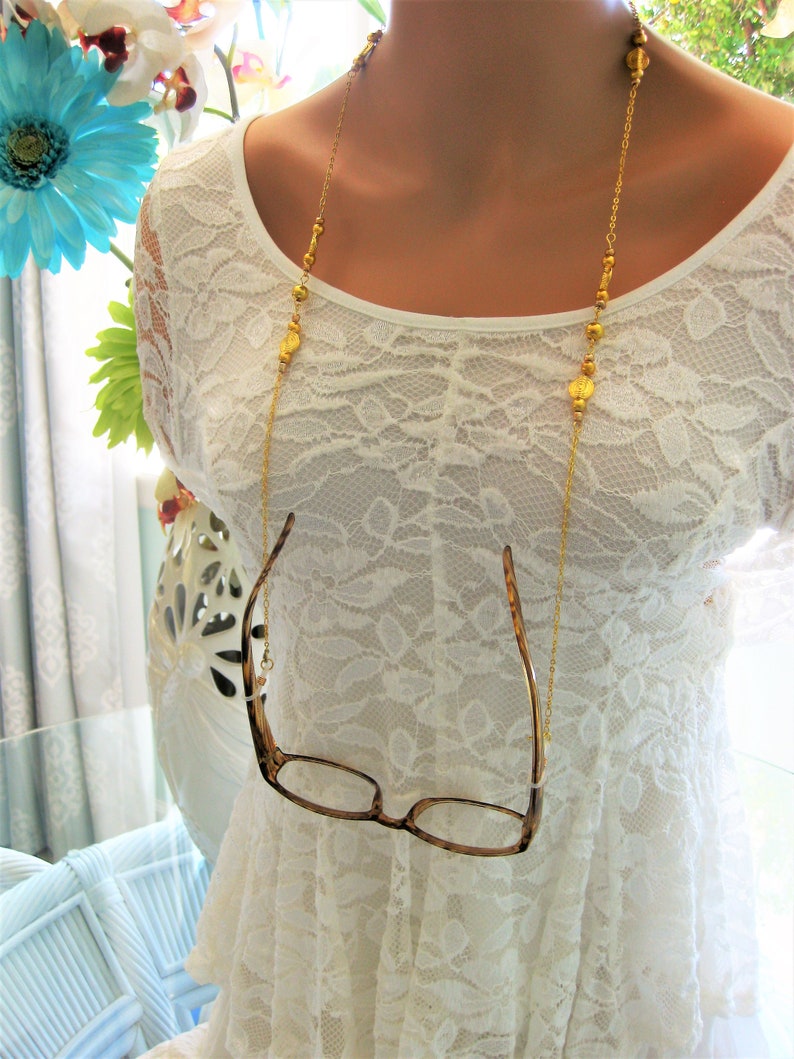 Gold Beaded Eyeglass Chain for Women Glasses Chain With Gold Etsy