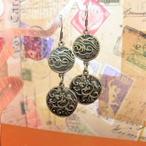 Brass Earrings for Women, Medallion Dangle Earrings, Handmade Jewelry for Women, Gold Earrings