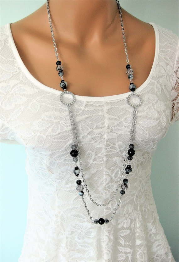 Marlion Jewels Collana Lunga Donna Con Perline E Mezzaluna - Doppio Giro In Acciaio 316L O Argento 925 - Regalo Con Scatola