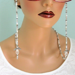 Silver Eyeglass Chain, Eyeglass Holder, Eyeglass Necklace, Beaded Eyeglass Chain, Silver Jewelry, Beaded Glasses Chain, Handmade Jewelry