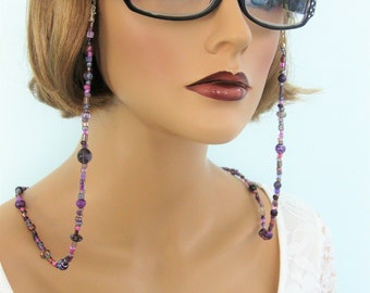 Purple Beaded Eyeglass Chain Glasses Holder Glasses Chains for Women Beaded Glasses Chain Handmade Jewelry Chain for Glasses Purple Necklace