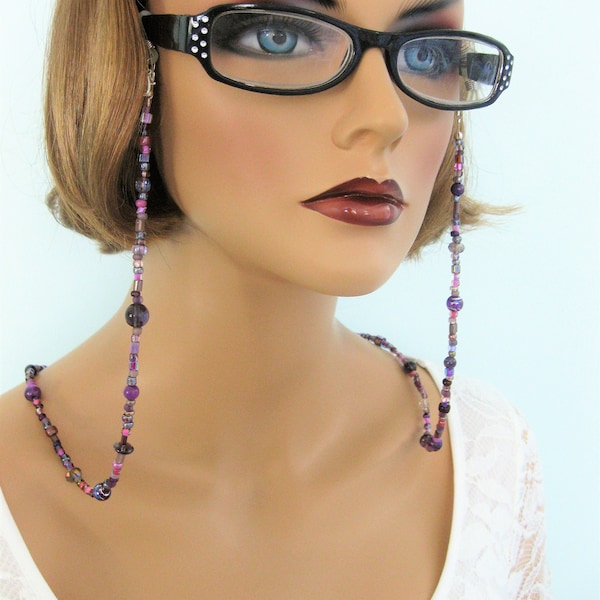 Purple Beaded Eyeglass Chain Glasses Holder Glasses Chains for Women Beaded Glasses Chain Handmade Jewelry Chain for Glasses Purple Necklace