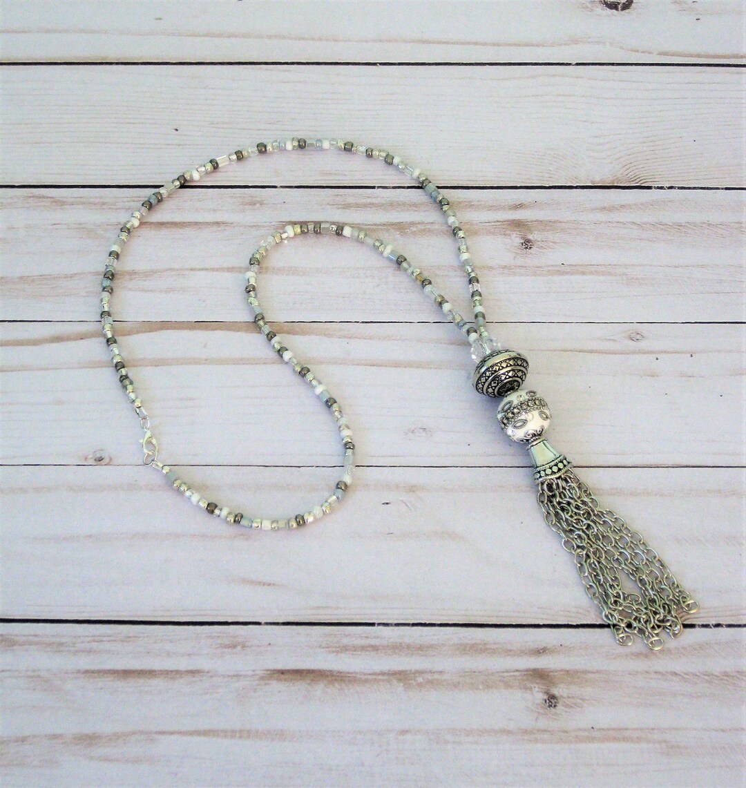 Silver Beaded Tassel Necklace, See All 4 Styles of Silver Tassel