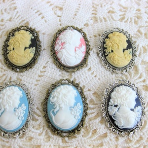Victorian Lady Cameo Brooch for Women, Handmade Jewelry for Women, Cameo Jewelry, Many Colors of Cameo Brooches, Large Pin Brooches