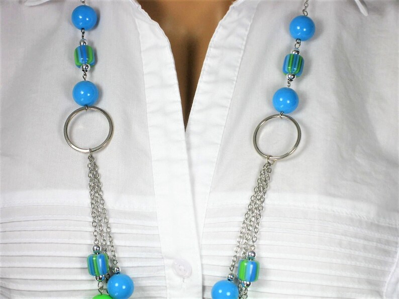 Long Multi Strand Blue and Green Necklace Multi Strand Etsy