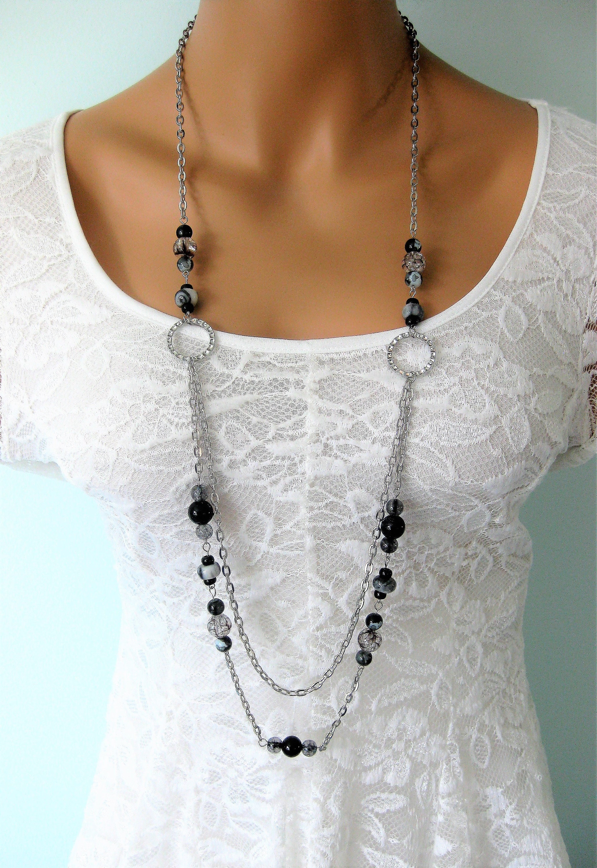 BULINLIN - Collana lunga da donna con perline in resina di