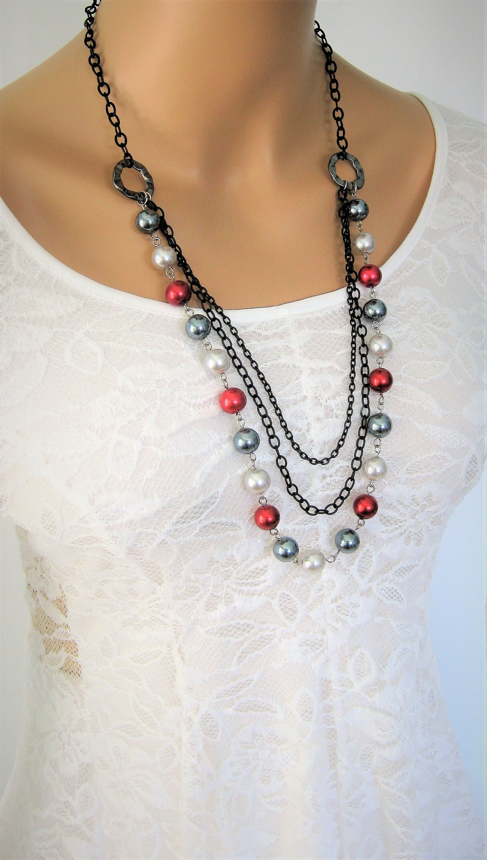 Long Black Necklace Beaded Necklace Long Beaded Necklace Etsy