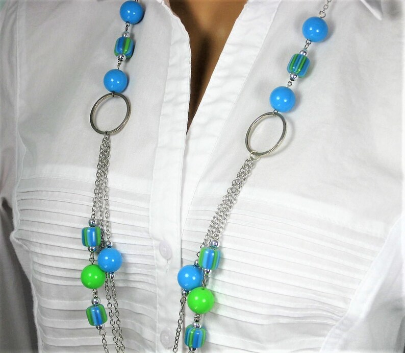 Long Multi Strand Blue and Green Necklace Multi Strand Etsy