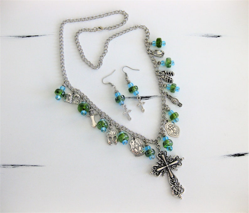 Armor of God Charm Necklace Beaded Necklace for Women Cross Etsy