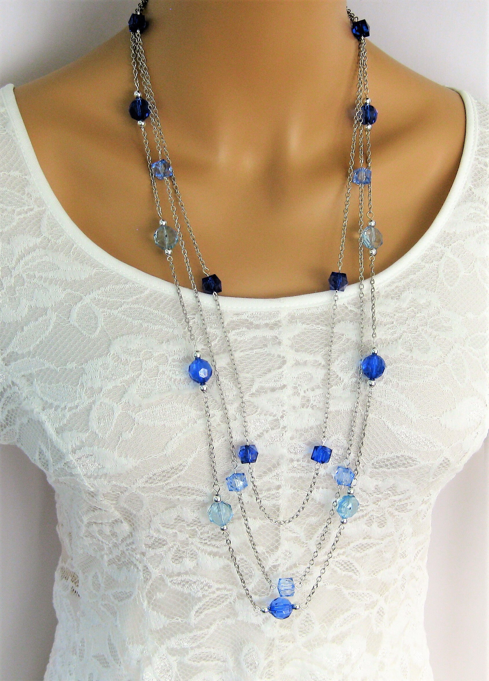 Long Blue Necklace Etsy Israel