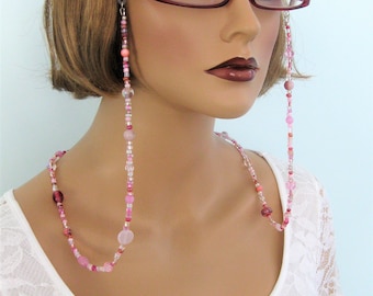 Pink Eyeglass Chain for Women, Pink Beaded Glasses Chain, Pink Eyeglass Holder Necklace for Women, Eyeglass Lanyard, Pink Necklace Chain