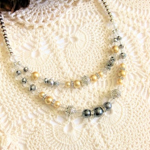 Crystal and Pearl Beaded Necklace for Women, See this Beautiful Crystal Necklace with Silver Beads and Pearl Bead Necklace, Wedding Jewelry