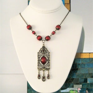 Victorian Style Pendant with Red Pearl Beads, Handmade Victorian Jewelry for Women image 9