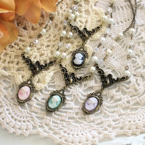Victorian Cameo Necklace for Women, Lady Cameo Necklaces, Pearl Necklace with Cameo, Victorian Jewelry, Cameo Jewelry, Jewelry for Women