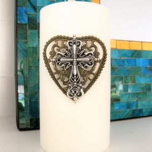 Cross Candle Pin for Pillar Candles, Cross Decoration for Candles, Hostess Gift for Women, Housewarming Gift, Religious Candle Pin Decor