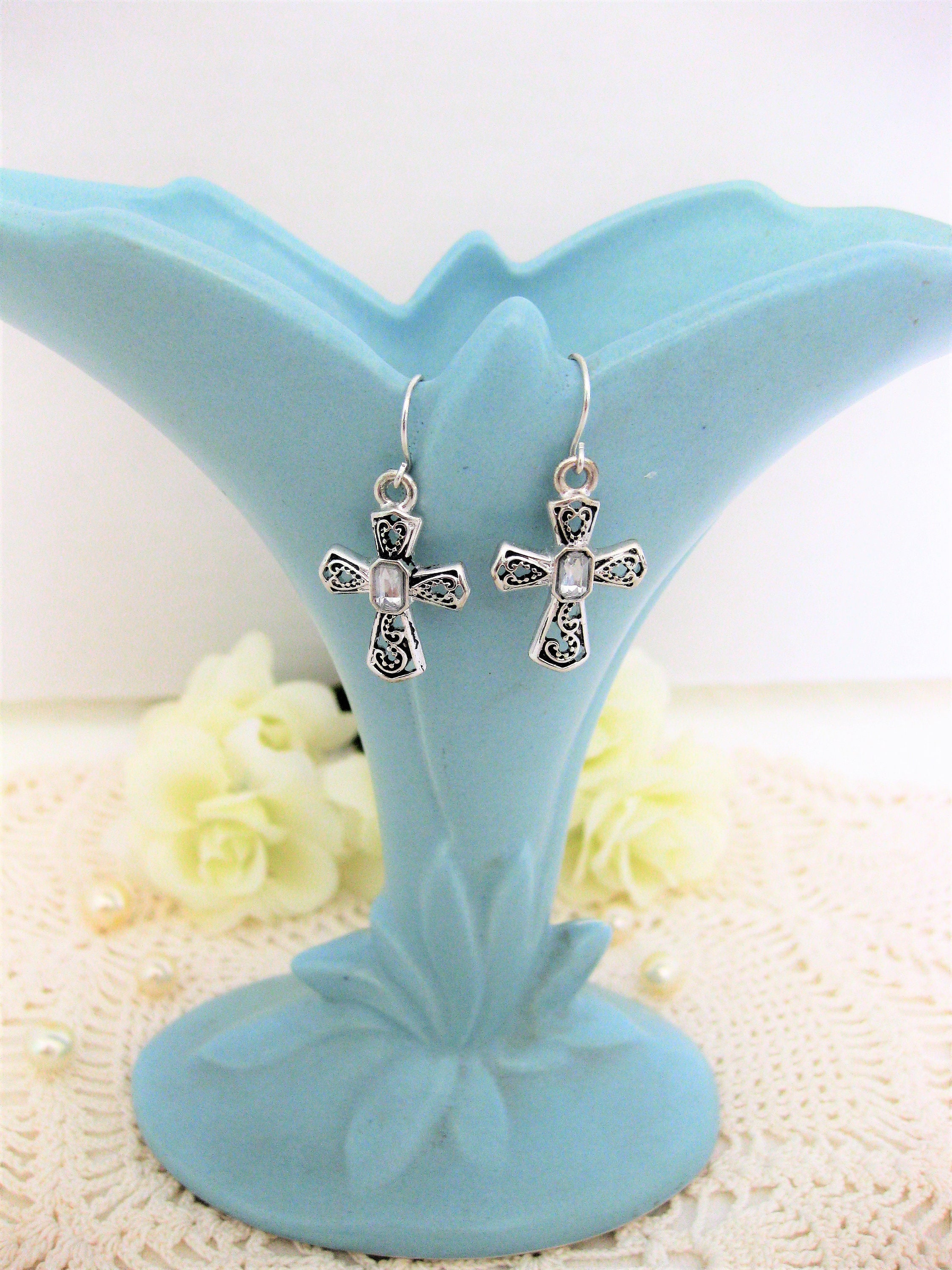 Orecchini a croce vintage in argento sterling 925 con onice e