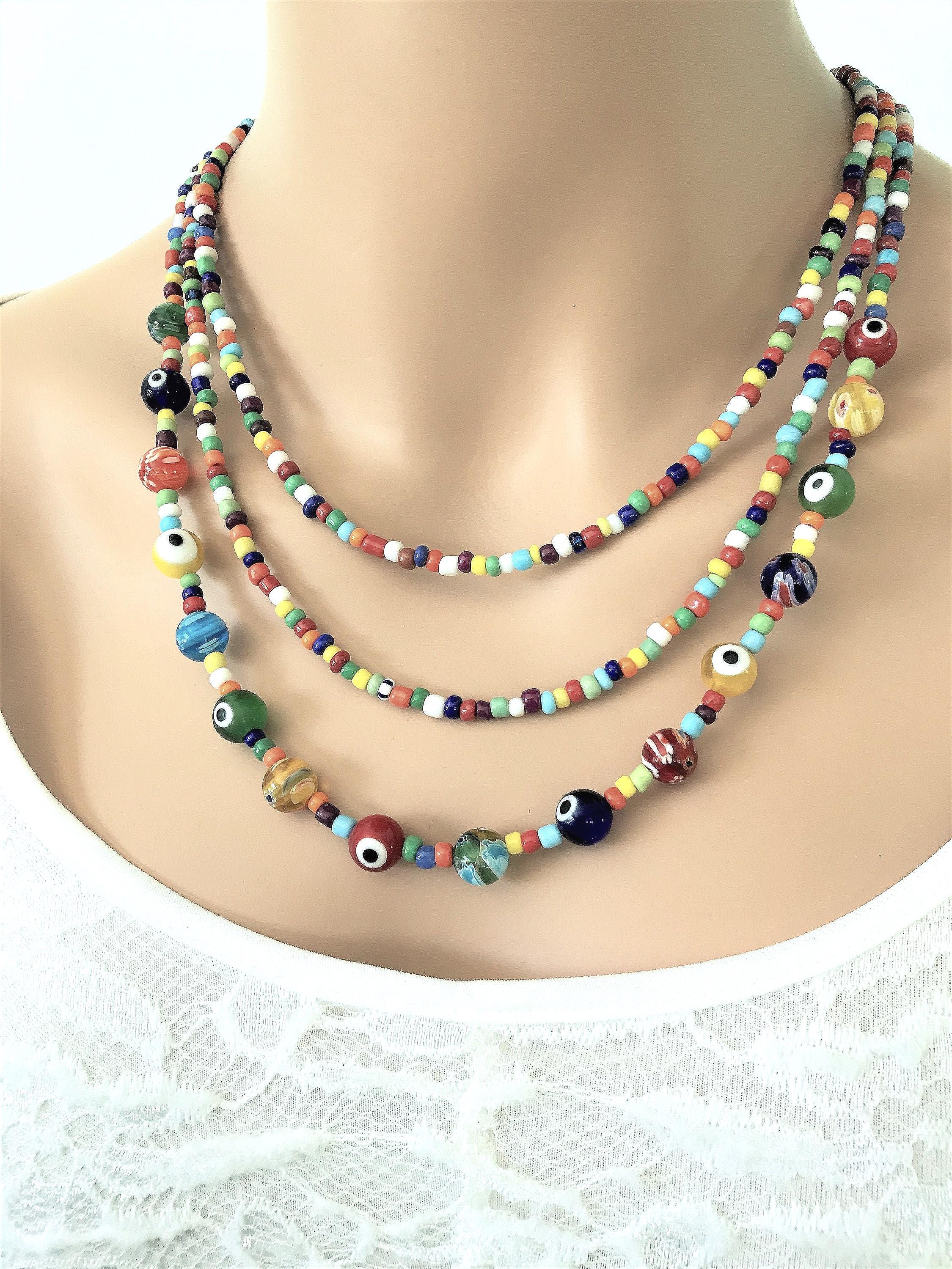 Multi Strand Colorful Beaded Necklace for Women, Statement Multi Strand Colorful Beaded Necklace for Women, Statement
