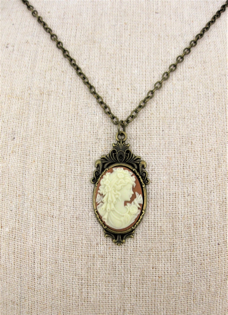 Cameo Necklaces for Women, Victorian Cameos with Black Brown Pink or Green Lady Cameos, Cameo Jewelry for Women, Cameo Pendants image 7