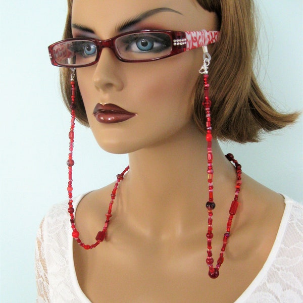 Red Eyeglass Chain, Glasses Chain Red, Handmade Jewelry, Eyeglass Holder, Beaded Eyeglass Chain, Eyeglasses Chain, Eyeglasses Necklace