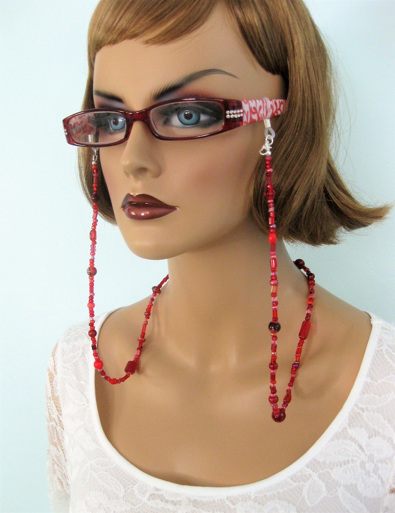 Red Eyeglass Chain Glasses Chain Red Handmade Jewelry Etsy España