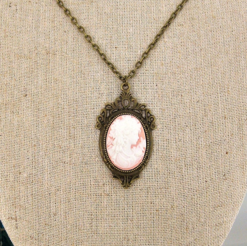 Cameo Necklaces for Women, Victorian Cameos with Black Brown Pink or Green Lady Cameos, Cameo Jewelry for Women, Cameo Pendants image 6