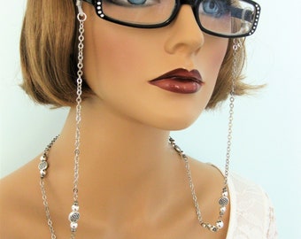 Glasses Chain, Silver Eyeglass Chain, Beaded Eyeglass Chain, Handmade Jewelry Beaded Glasses Chain, Glasses Chain for Women, Glasses Chains