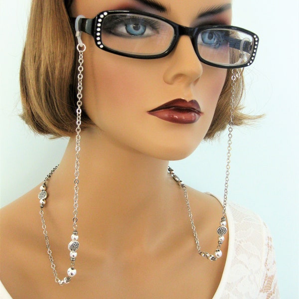 Silver Beaded Eyeglass Chain: Handmade 2-in-1 Necklace