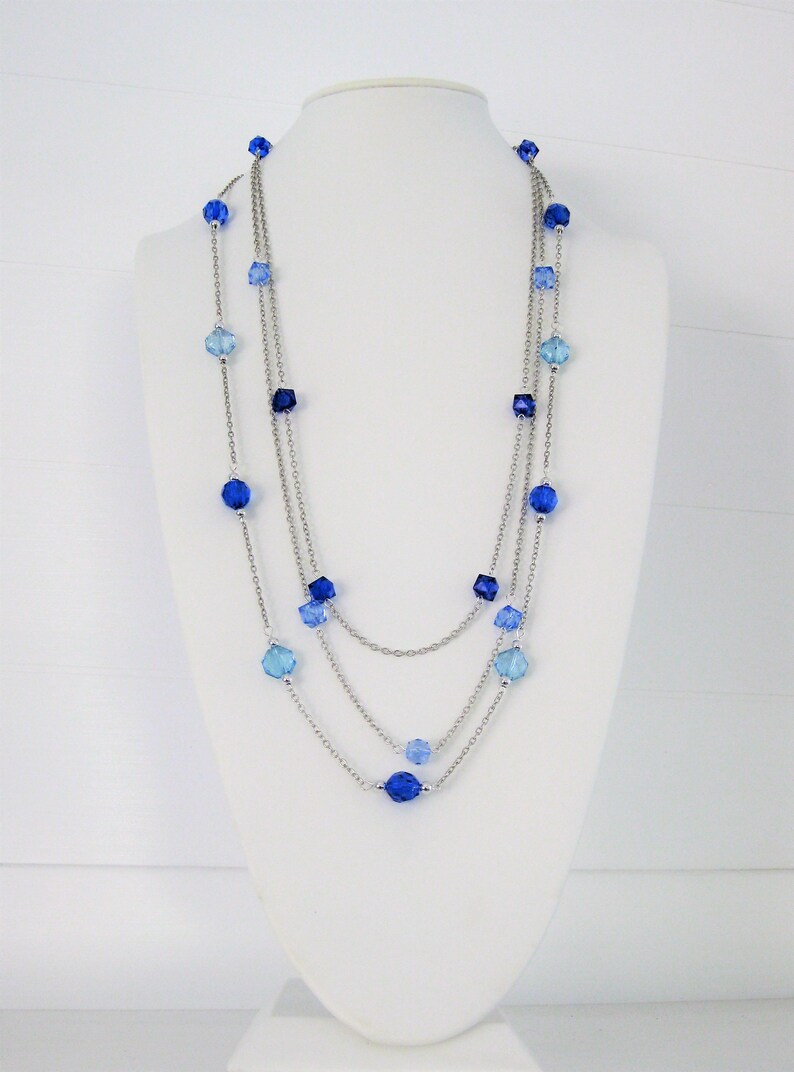 Long Blue Beaded Necklaces Multi Strand Blue Necklace Etsy