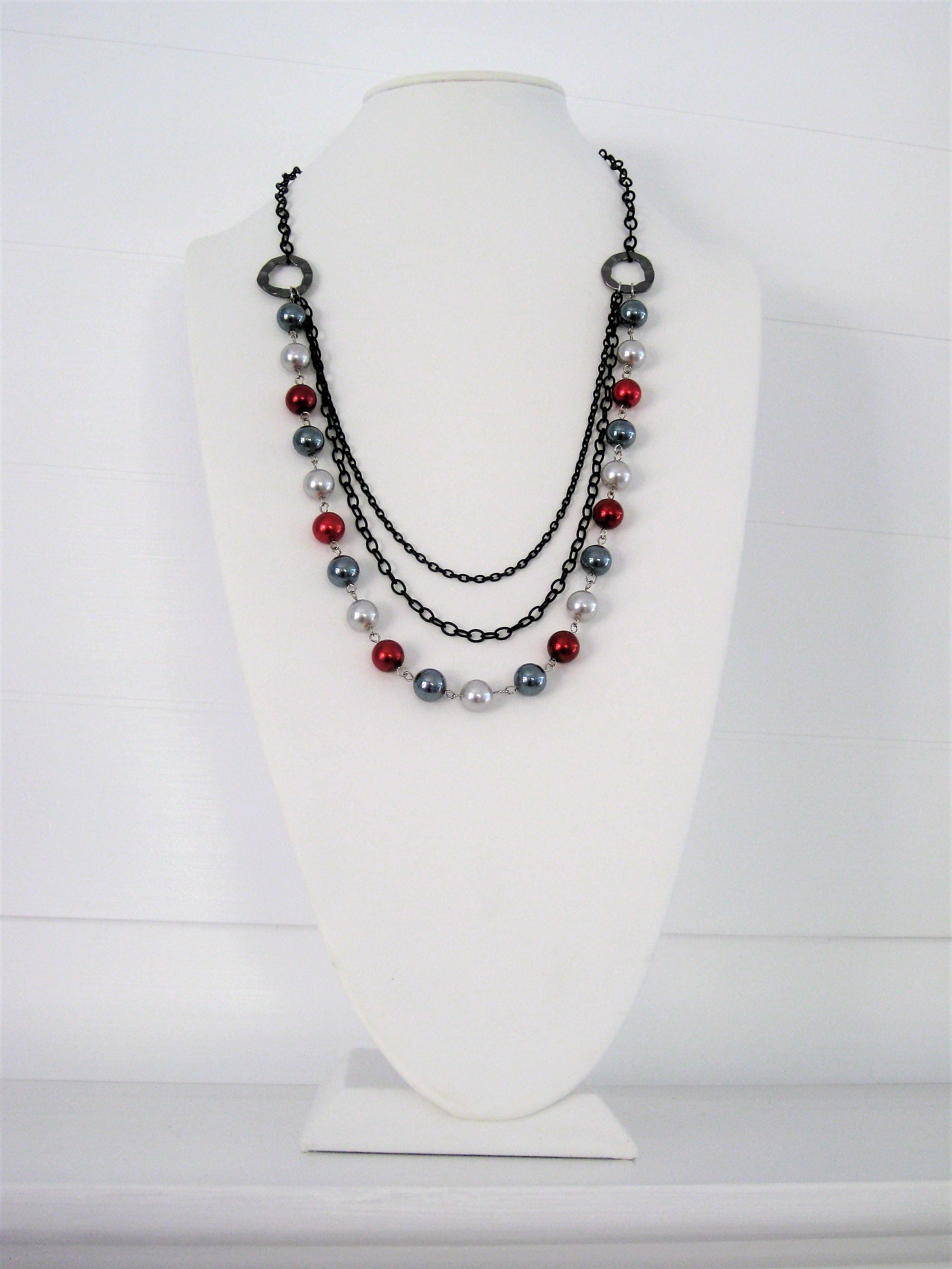 Long Black Necklace Beaded Necklace Long Beaded Necklace Etsy