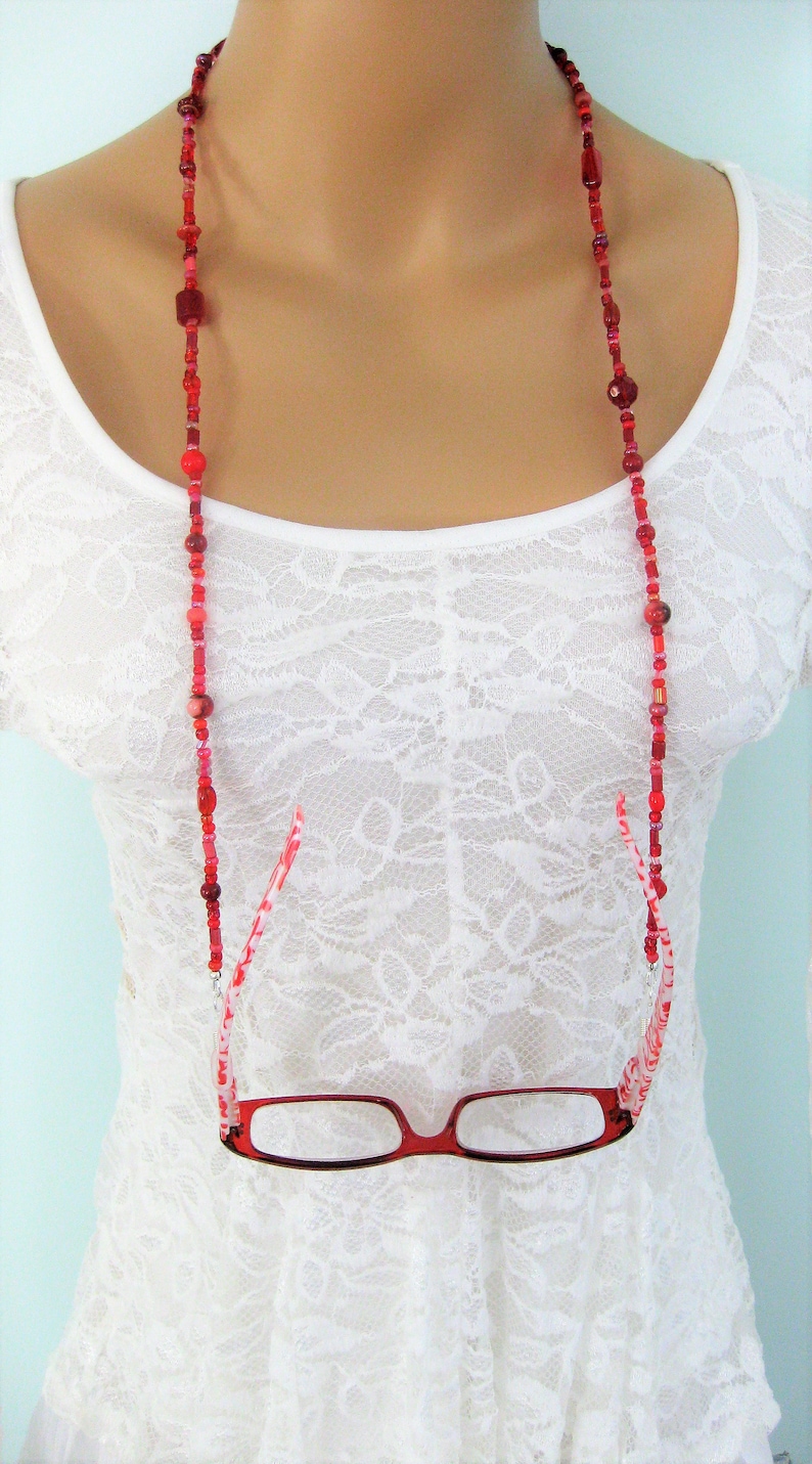 Red Eyeglass Chain Glasses Chain Red Handmade Jewelry Etsy España