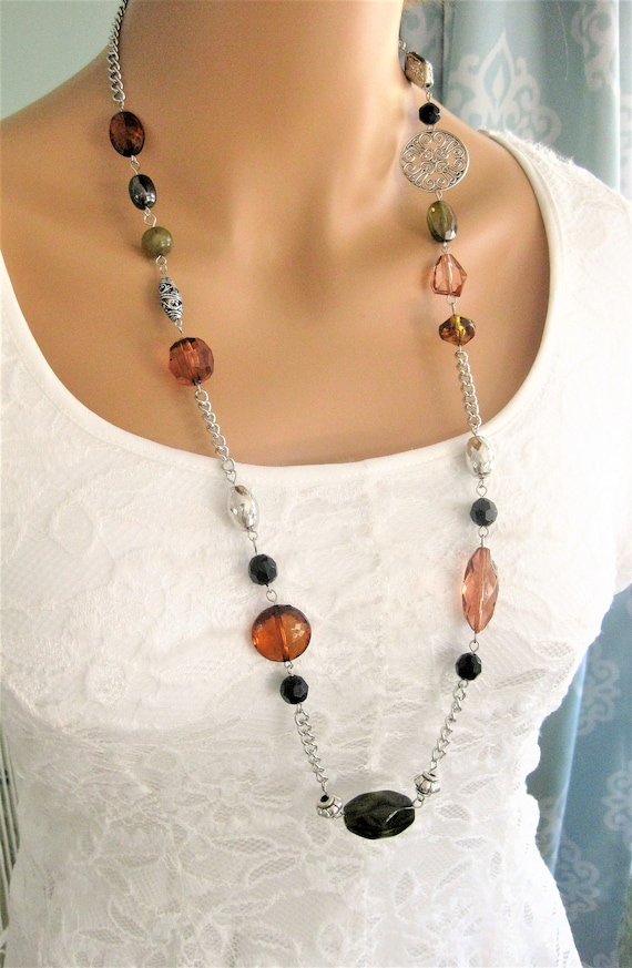 Long Brown Beaded Necklaces for Women Brown and Gold Necklaces