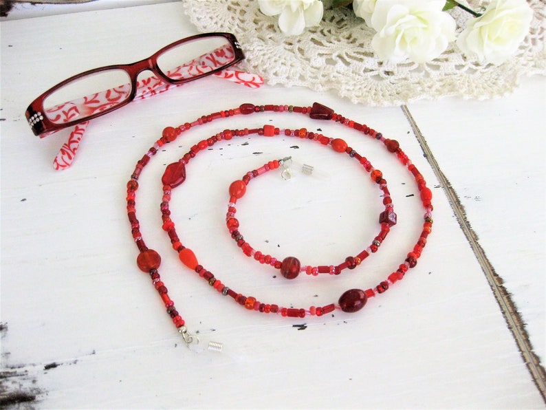 Red Eyeglass Chain Glasses Chain Red Handmade Jewelry Etsy España