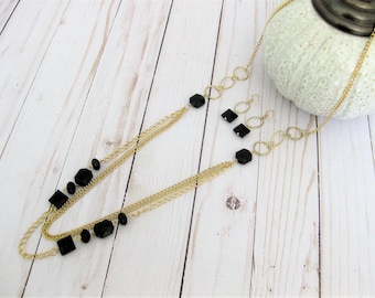 Black Necklace and Earring Set, Necklace for Women, Multi Strand Necklace