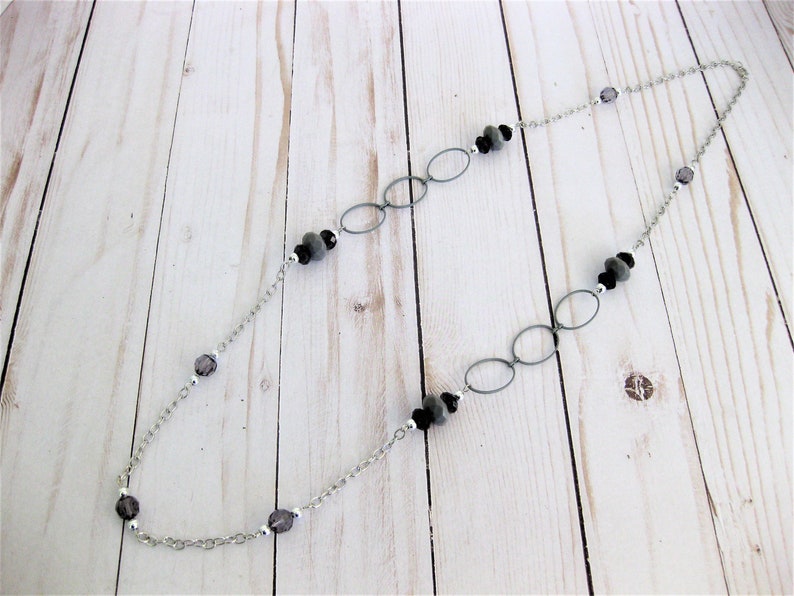 Womans Necklace Gray Necklace Long Beaded Necklaces Womens Jewelry Long Beaded Gray Necklace Chunky Gray Beaded Necklace