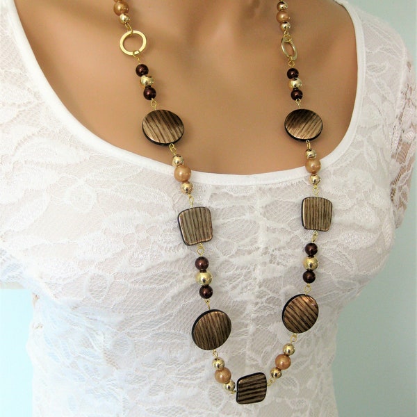 Brown Large Beaded Charm Necklace