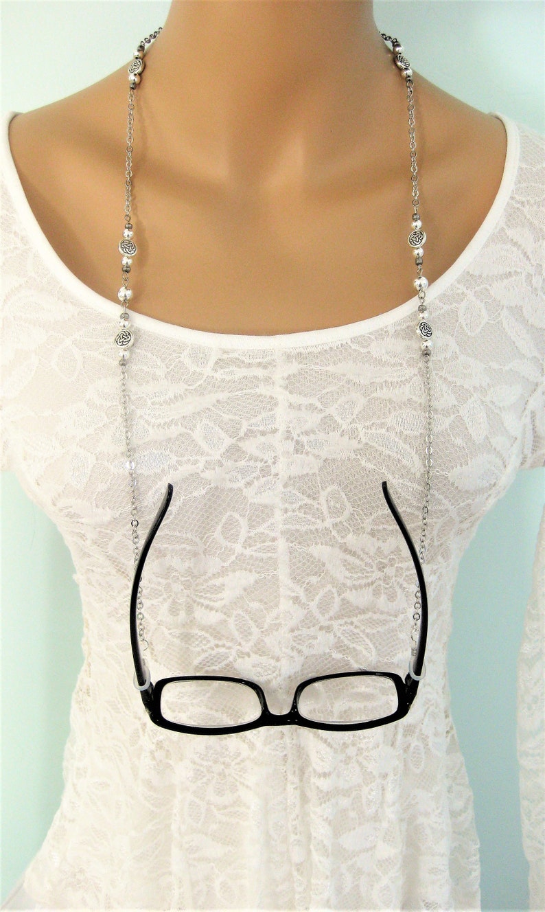 Glasses Chain Silver Eyeglass Chain Beaded Eyeglass Chain Etsy