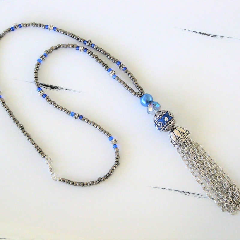 Bead Tassel Necklace Etsy